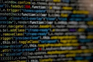 Abstract data code on screen representing an AI-assisted cybersecurity exploit chain
