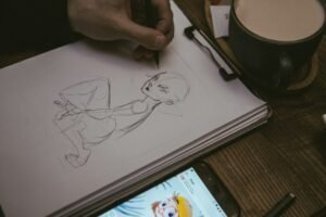 Artist sketching a portrait with a pencil