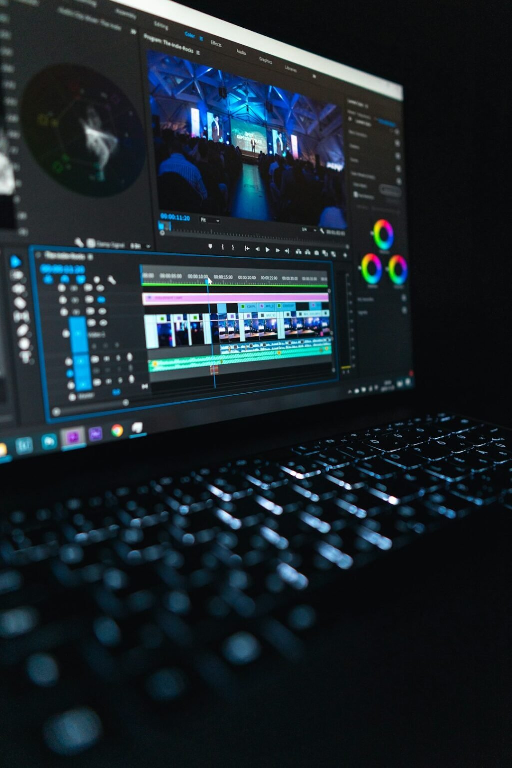 Laptop showing video editing software