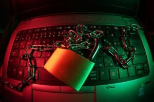 Padlock resting on a computer keyboard