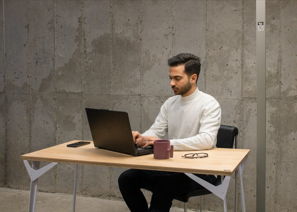 Small business owner using a laptop