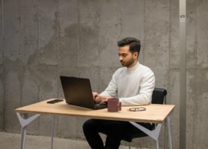Small business owner using a laptop