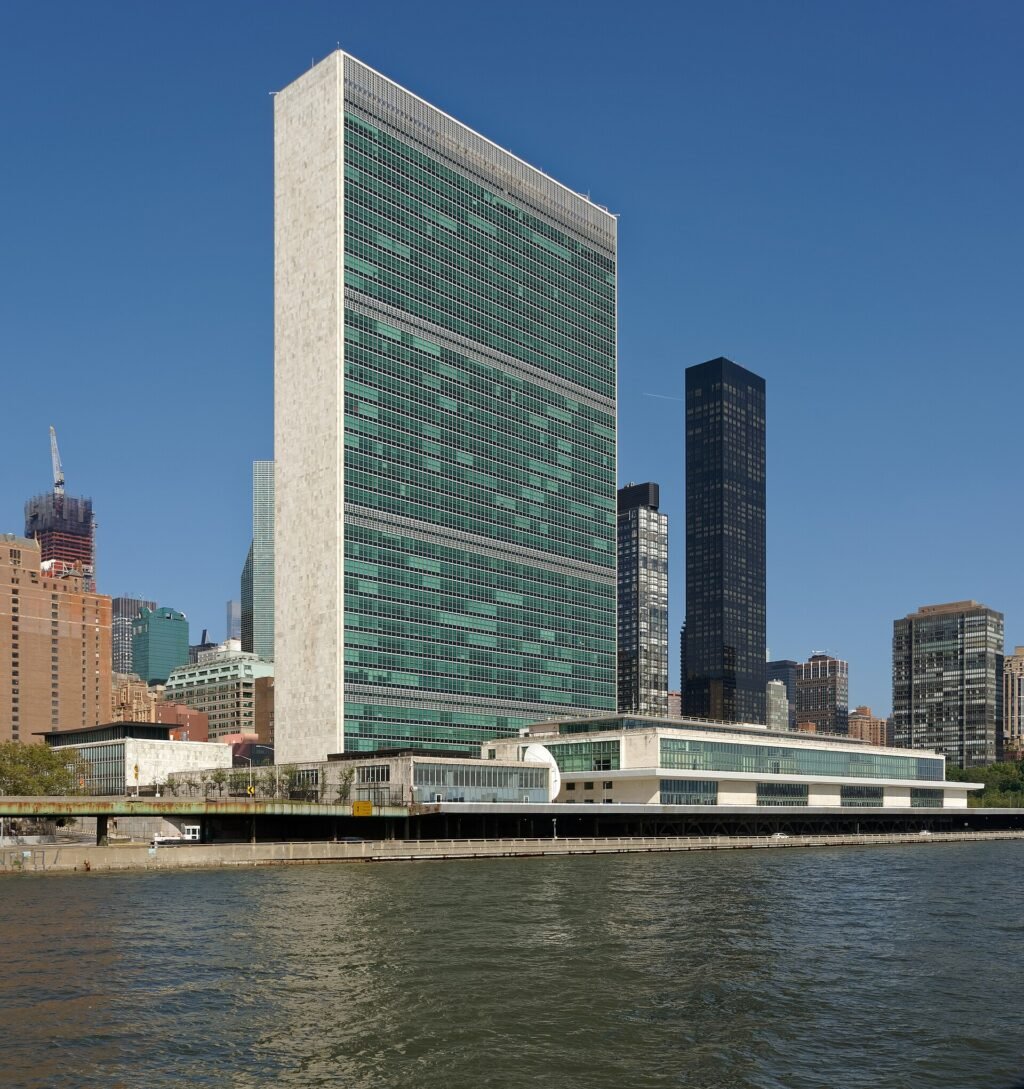 United Nations Headquarters buildings in New York City photographed from outside