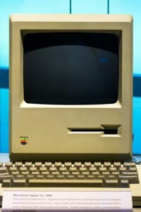 Vintage Macintosh computer on a desk